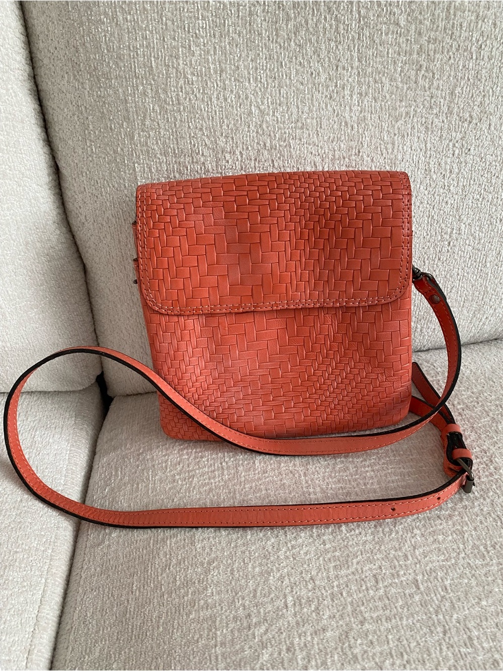 Patricia Nash Balluri burnt coral leather woven crossbody bag